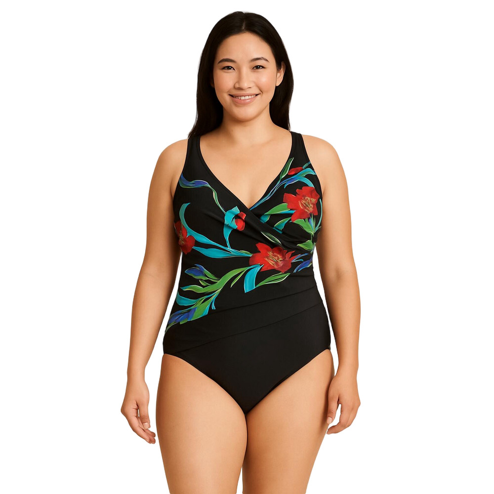 Inches Away Floral Black One Piece Swimsuit Sz 10